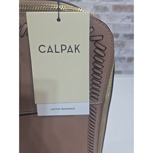 CALPAK Kaya 15" Laptop Backpack Caramel Vegan Leather Travel Work Bag NEW - Picture 2 of 11